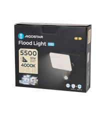 Flood light LED antiabbagliamento con sensore 50W 5500 lumen,luce naturale 4000K IP65 faro led Dimensioni: L198xW221xH54mm
