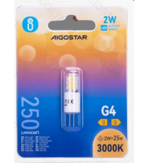 Lampadina Led G4 2W 250 lumen luce calda 3000K Dimensioni:D10.5xH37mm Equivalenza incandescente:25W Angolo illuminazione 360 Lampadina Led G4 2W 250 lumen luce calda 3000K Dimensioni:D10.5xH37mm Equivalenza incandescente:25W Angolo illuminazione 360