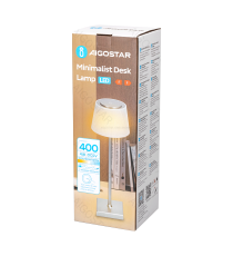 Lampada da scrivania ricaricabile argento 4W 400lumen,CCT con regolazione intensità e cambio colore touch, L130xW130xH380mm